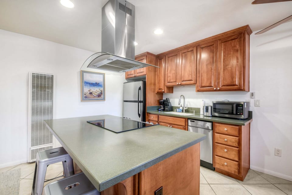 Spacious kitchen with island and seating