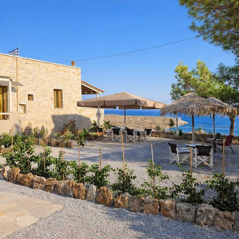 Outdoor Courtyard and Garden Path Leading to the Sea View