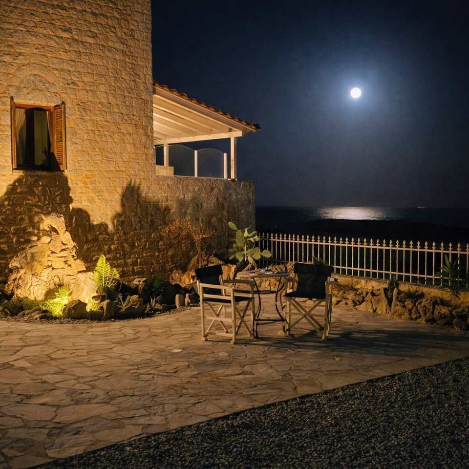Moonlit Terrace and Sea View at Night