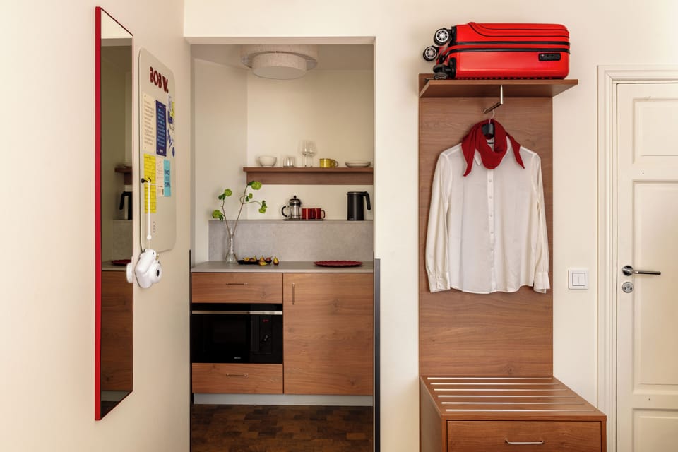Standard Studio Kitchenette | Private kitchenette | Coffee/tea maker, shared fridge, shared microwave