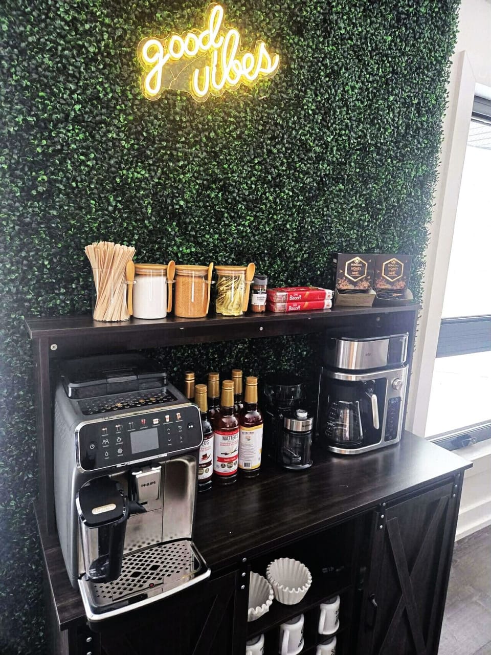 Fully stocked coffee bar in main chalet to help make sure you can wake and enjoy every moment here to the fullest