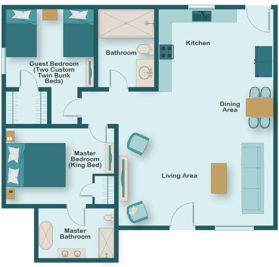 Small Serenity floorplan. Small Serenity 5 is Newly Remodeled and Professionally Designed in 2025 - New kitchen, bathrooms, flooring, furniture and appealing decor
