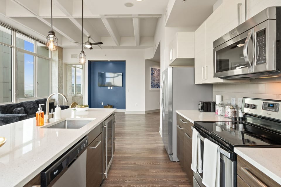 Spacious layout makes cooking stress free and comfortable, with plenty of counter space for meal prep during short stays or longer visits.