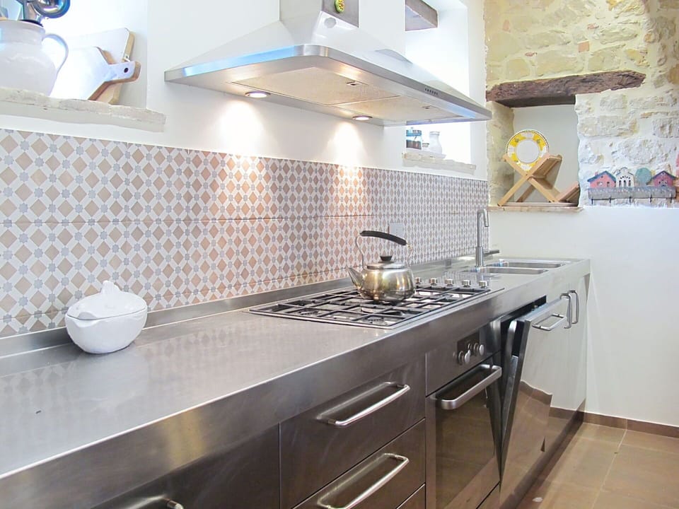 Kitchen, Countertop, Flooring, Interior Design, Floor, Cabinetry, Tile, Sink, Kitchen Appliance