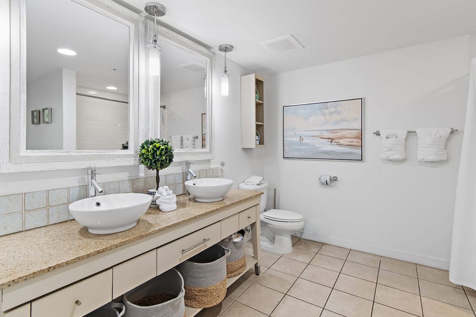 Large Bathroom with Double Vessel Sinks