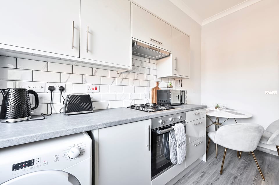 Fridge, microwave, oven, electric kettle