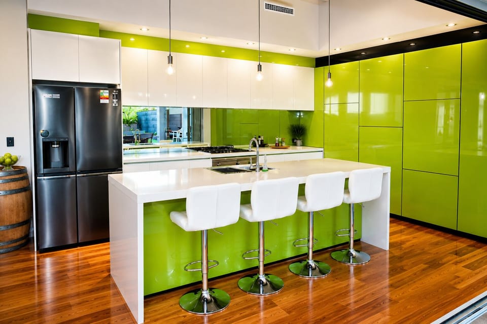 Kitchen : The full kitchen gives Sant’s Beach Retreat practical self-catering space alongside its pool, alfresco dining and multiple living areas.