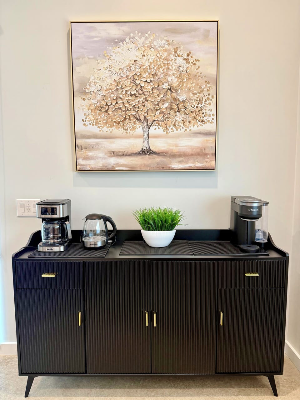 Coffee bar with Keurig, drip coffee maker, and kettle- perfect for morning brew