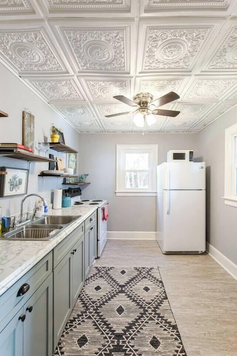 The kitchen off the large open living and dining space