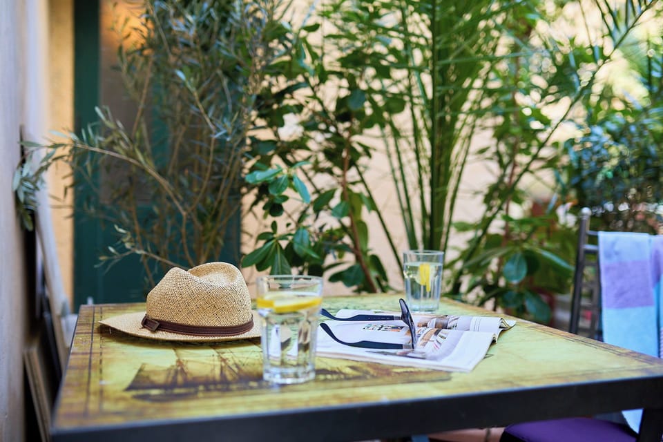 Step outside to front terrace, a lovely spot to sit back with a cool drink and soak in the atmosphere of the historic stone streets.