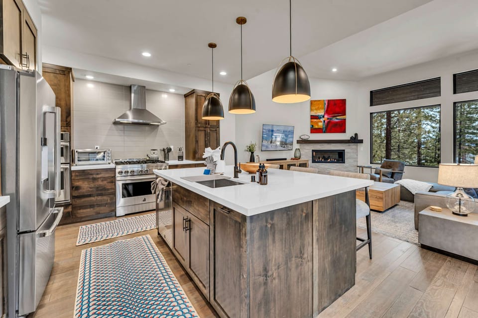 Kitchen: Drip coffee maker, air fryer, blender, kettle, tableware, main floor