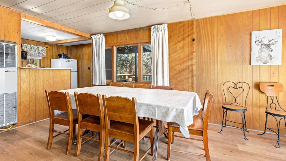 Dining area features a long table