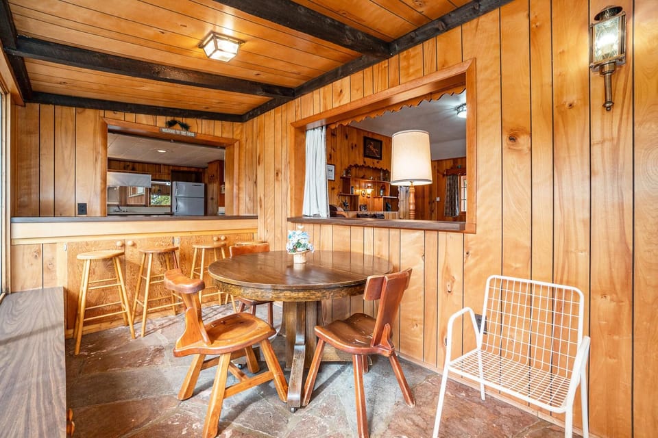 Cozy rustic dining area with warm wood accents