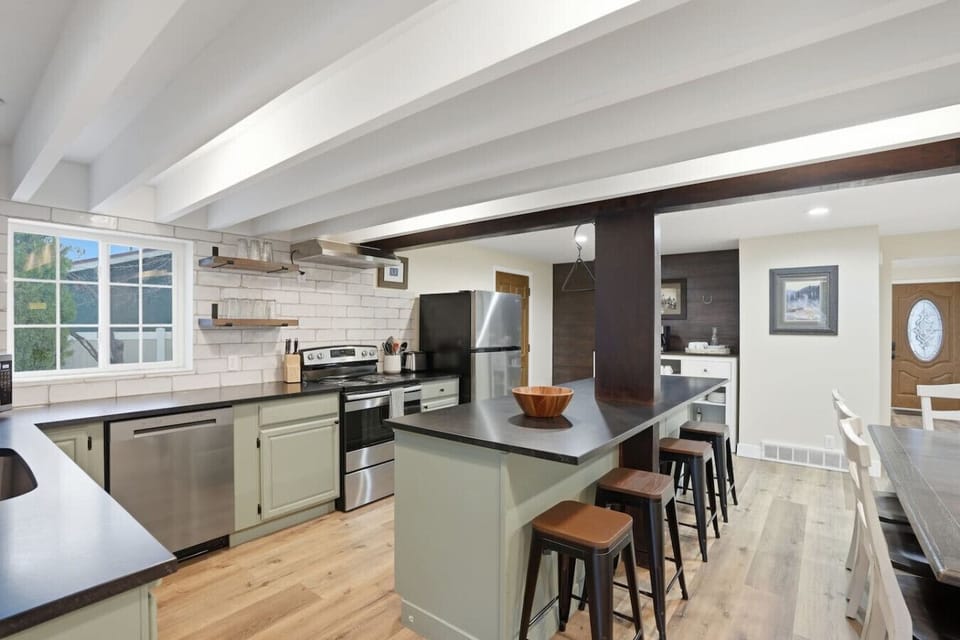 Spacious kitchen with large island and bar seating