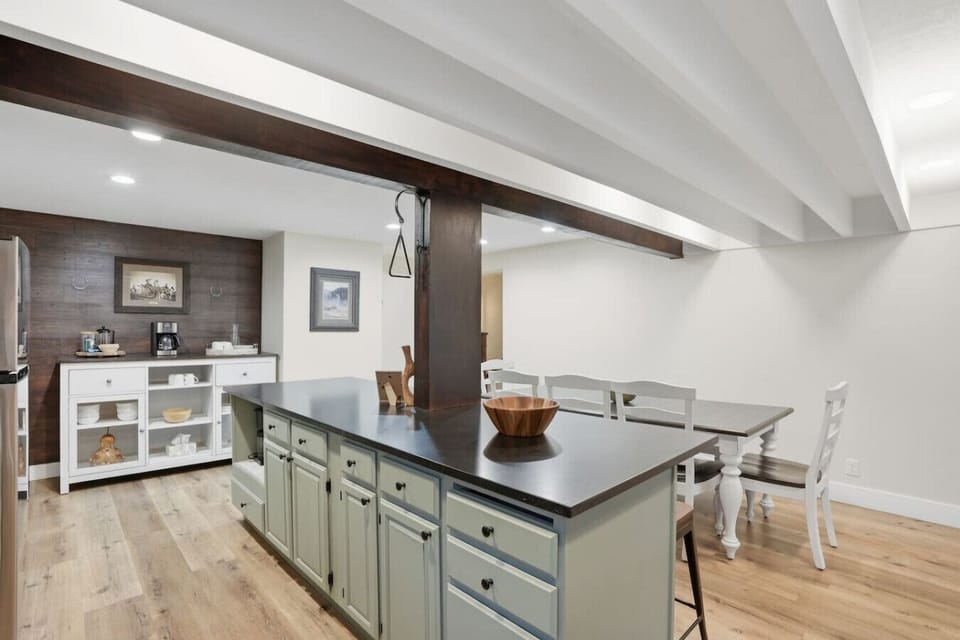 Open kitchen layout connecting seamlessly to the dining area
