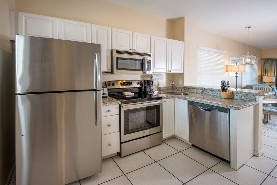 The kitchen is fully equipped. A coffee maker is included.