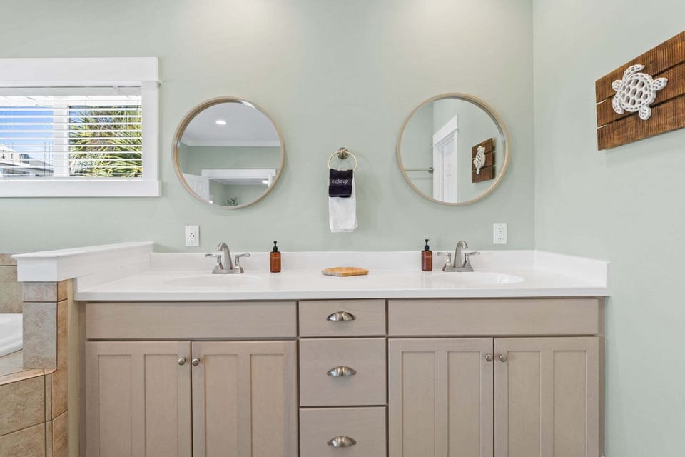 The double vanity provides plenty of space for getting ready with ease.