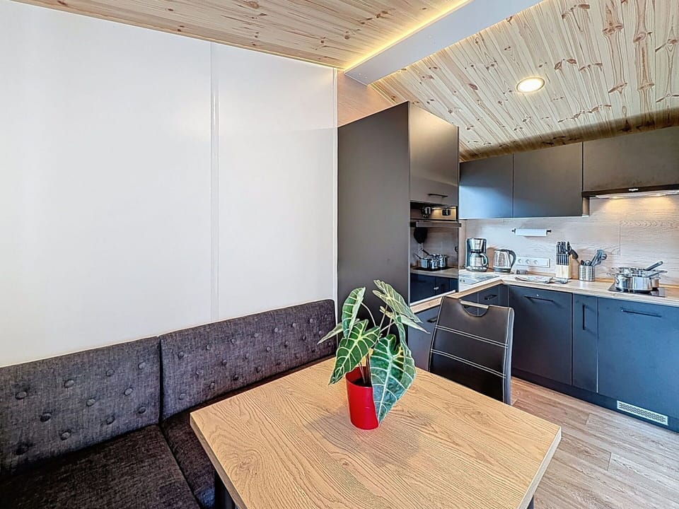 Interior Design, Wood, Flooring, Furniture, Ceiling, Floor, Room, Kitchen, Countertop, Wood Flooring