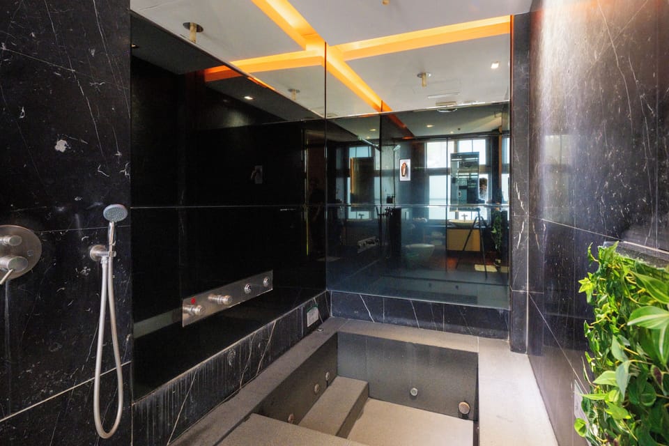 Elegant King Room | Bathroom | Separate tub and shower, hair dryer, towels, shampoo