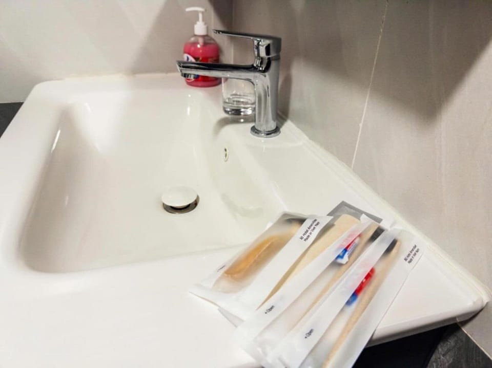 Shower, free toiletries, hair dryer, slippers