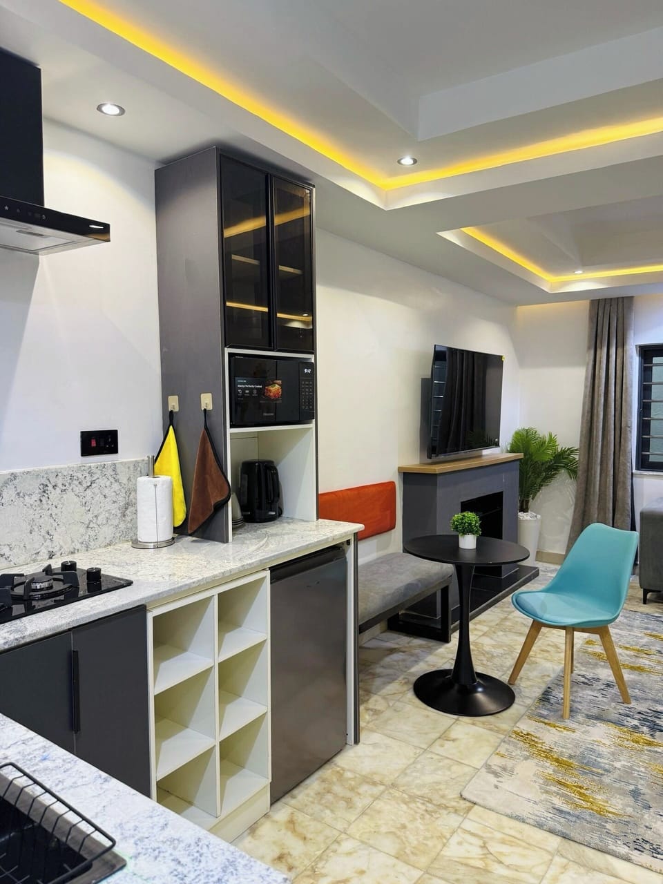 Family Apartment, Balcony, City View | Private kitchen | Fridge, microwave, oven, stovetop
