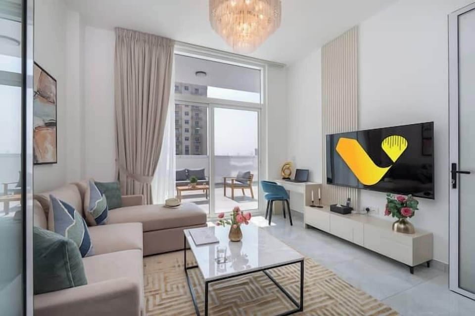 Luxury Apartment, Balcony, City View | Living area | 65-inch Smart TV with cable channels, foosball, table tennis