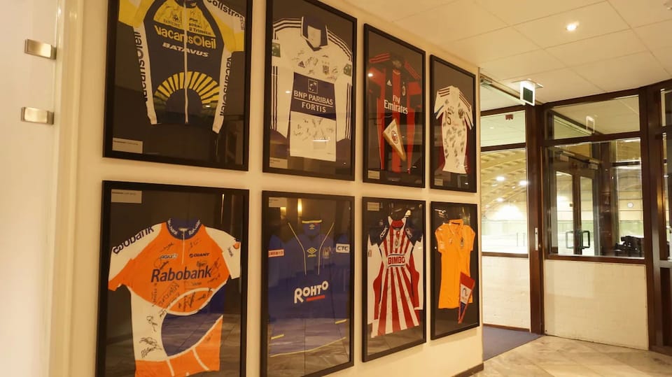 Stroll past curated sports memorabilia on your way to fun.