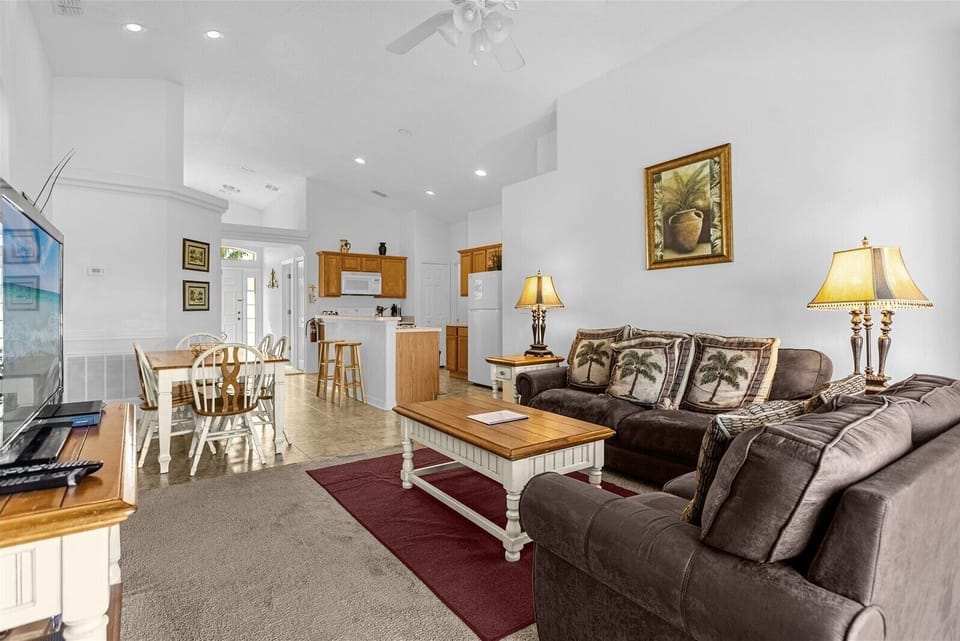 Living Room with Dining Area and Kitchen View