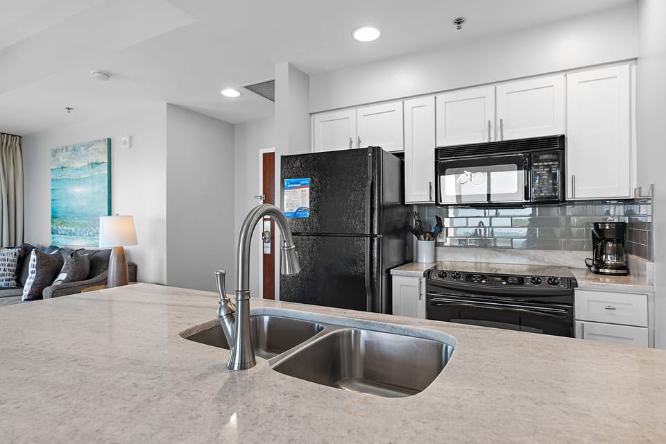 Modern kitchen with ample counter space and full-size appliances