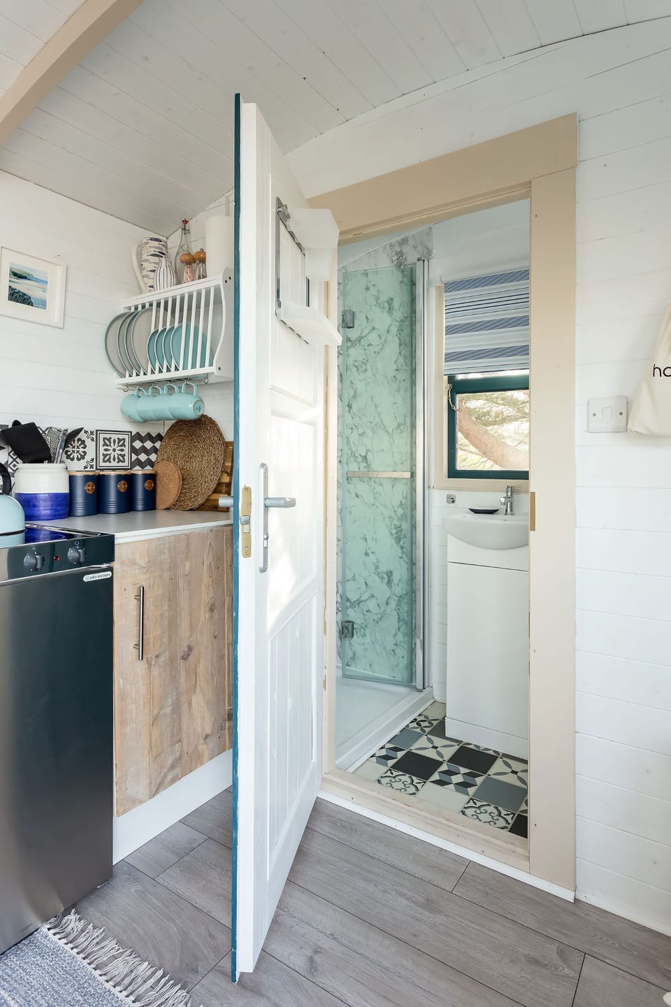 The shower room at Wateredge Cabin, Hampshire