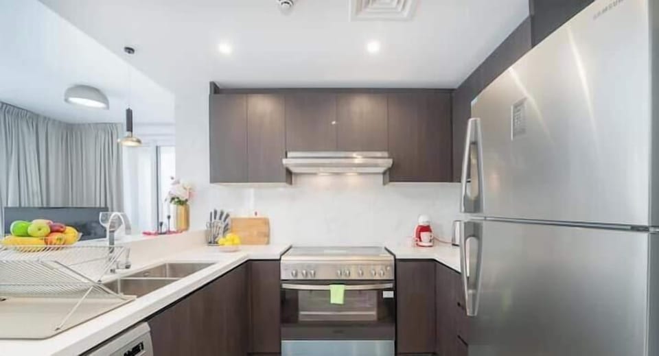 Luxury Apartment, Balcony, City View | Private kitchen | Full-size fridge, microwave, oven, stovetop
