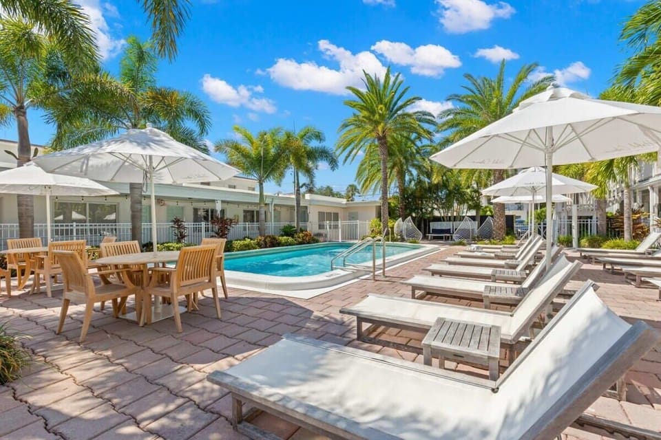 Lounge area by shared pool
