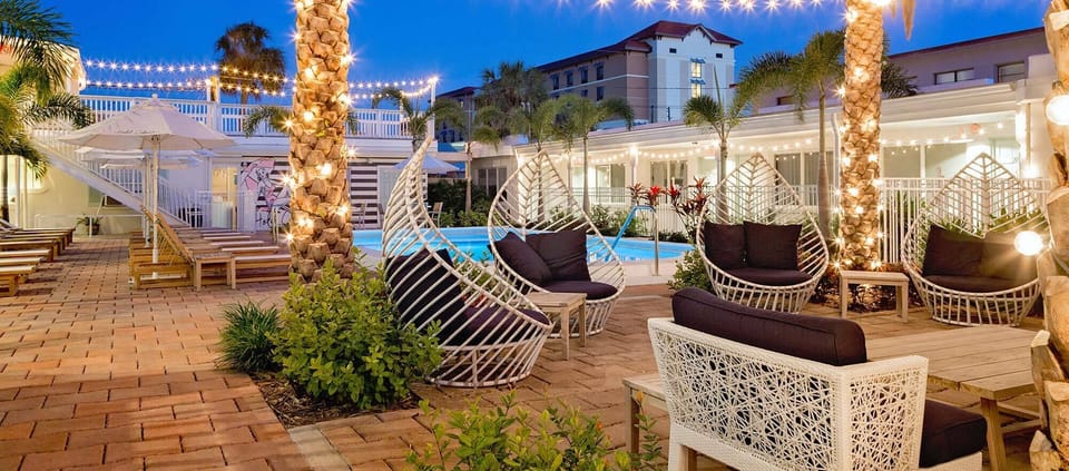 The pool area's vibes are immaculate day and night!