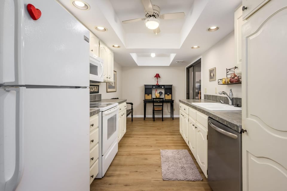 Bright, modern kitchen with spacious dining area for gatherings