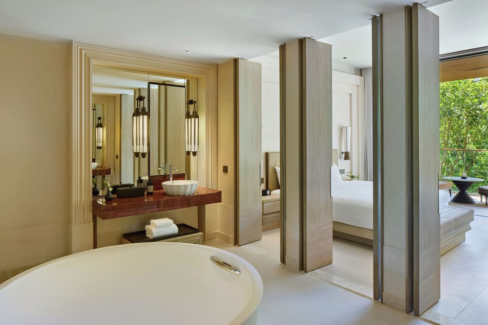 Separate tub and shower, deep soaking tub, eco-friendly toiletries