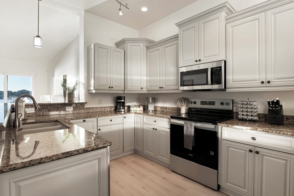 Fully stocked kitchen for easy meals together.
