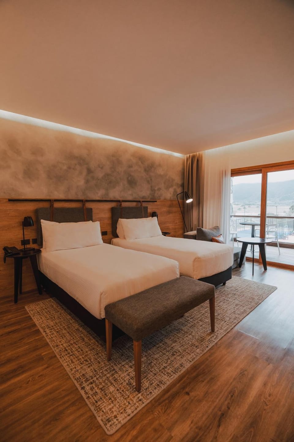 Step toward the balcony and savor tranquil mountain scenery.