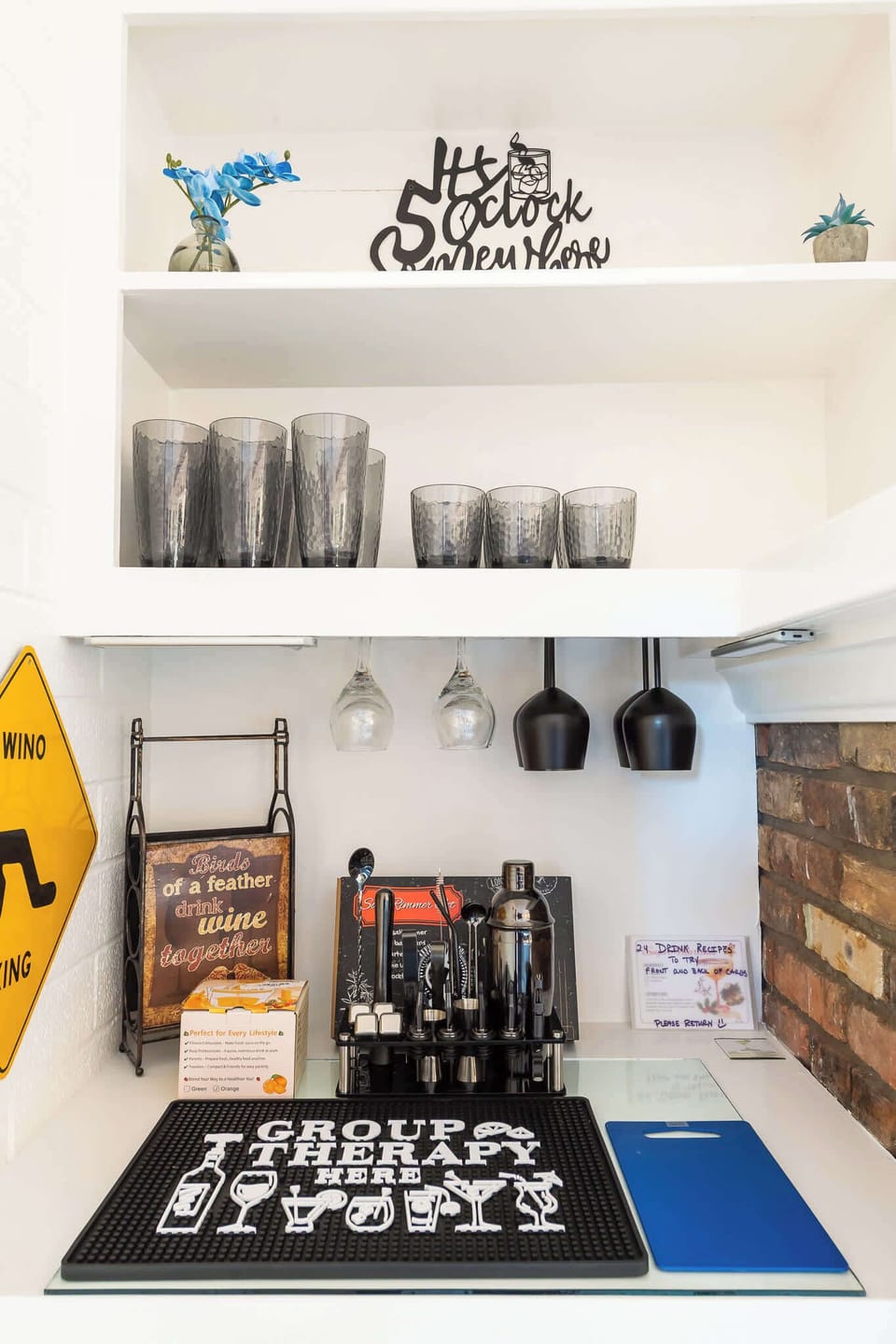 Open shelving showcasing local-inspired decor
