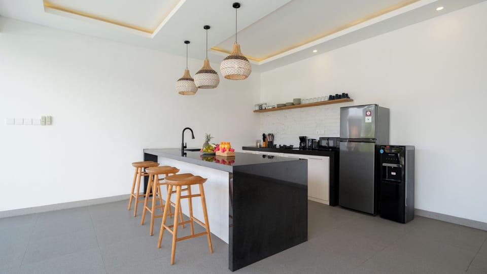 Villa, Pool View | Private kitchen | Fridge, microwave, stovetop, coffee/tea maker