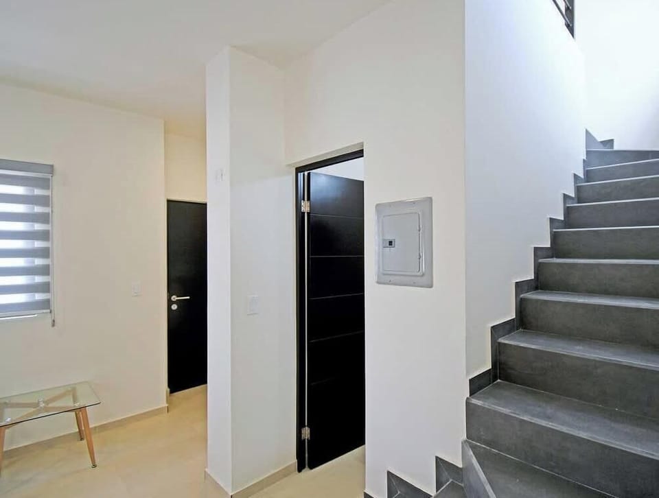 The stairs that lead to the second floor