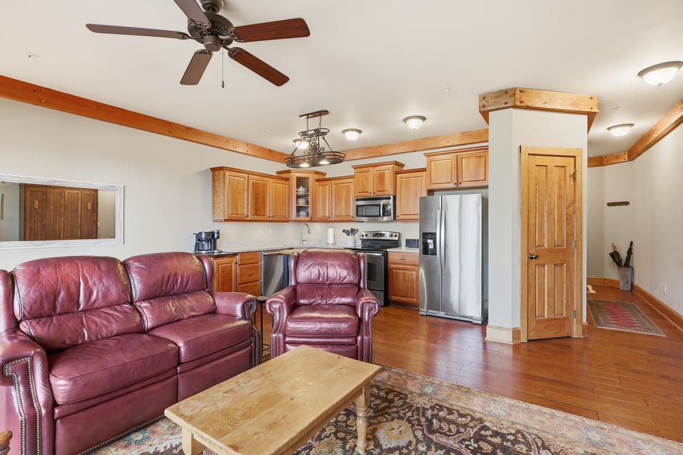 Fully equipped kitchen with modern appliances and mountain views