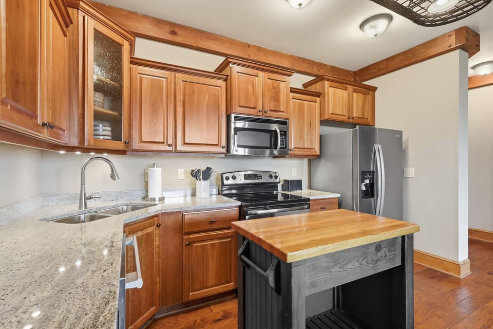 Stainless appliances and ample counter space for meal prep