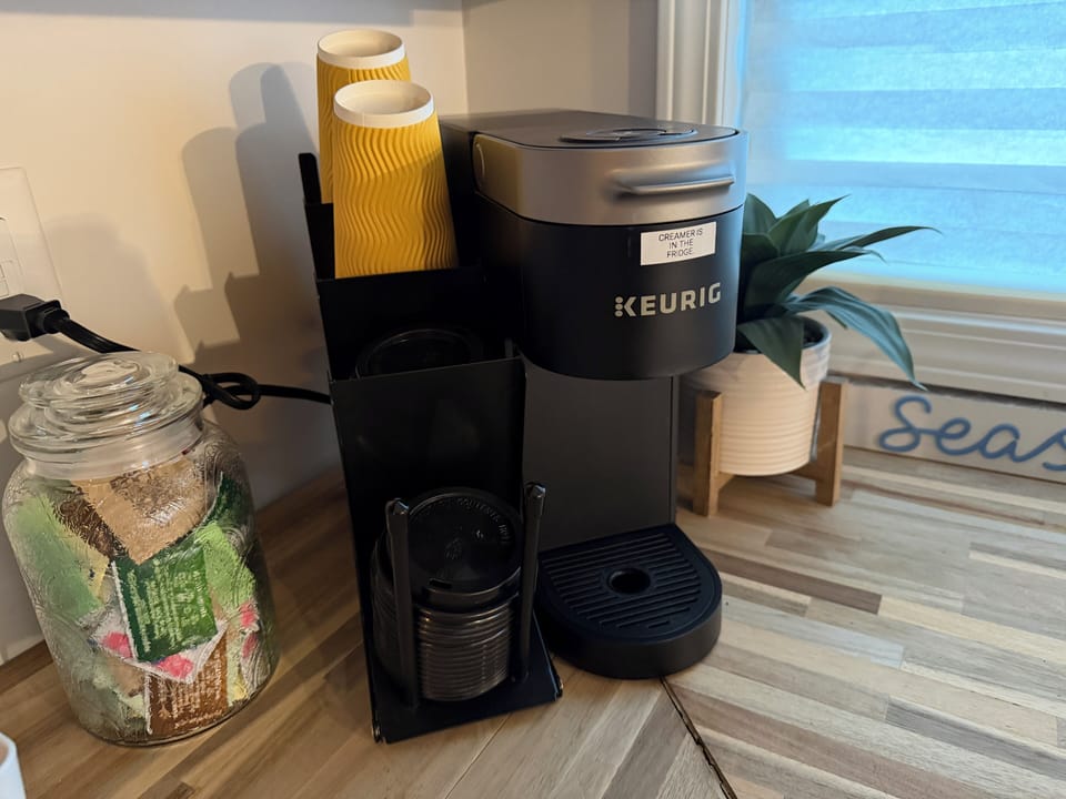 Keurig coffee station with everything you need for an easy start to the day.