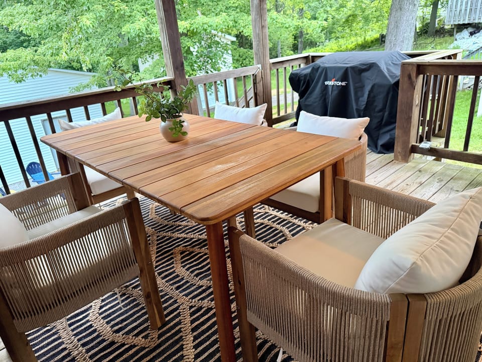 Outdoor dining with plenty of room to gather, dine, and enjoy warm summer evenings.