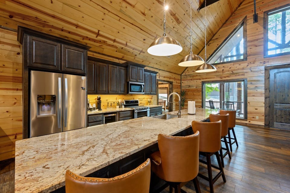Bright, stylish cabin kitchen with room to cook and connect