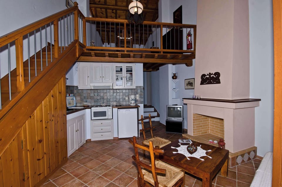 Open-plan space with wood finishes