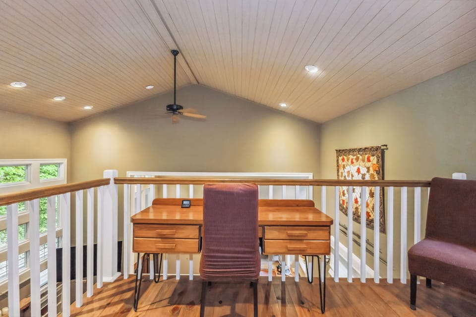 Work space overlooks the lower level