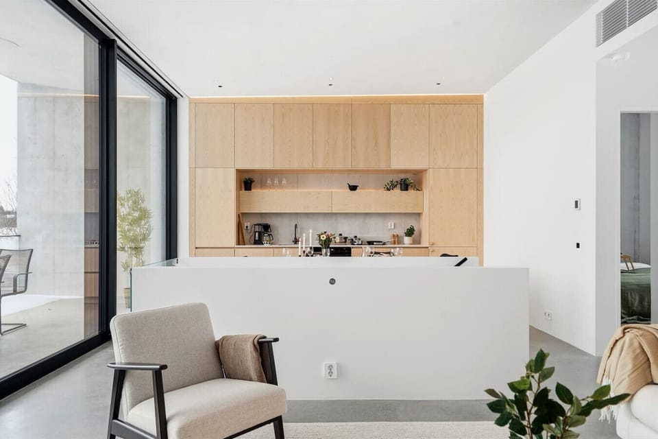 View from the living room to the kitchen