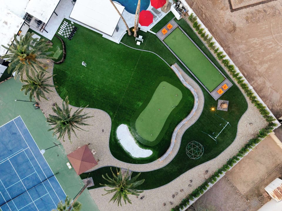 Putt Pong and Golf with Elevated Tee, Putting Green, and Sand Trap