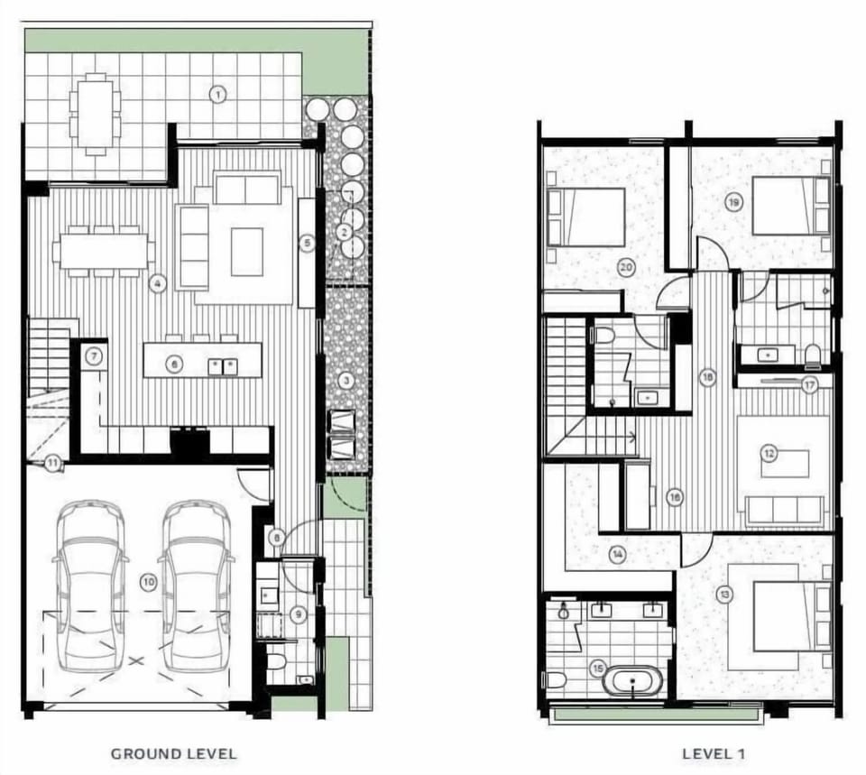 Floorplan of the townhouse, but the furniture is not actual. 